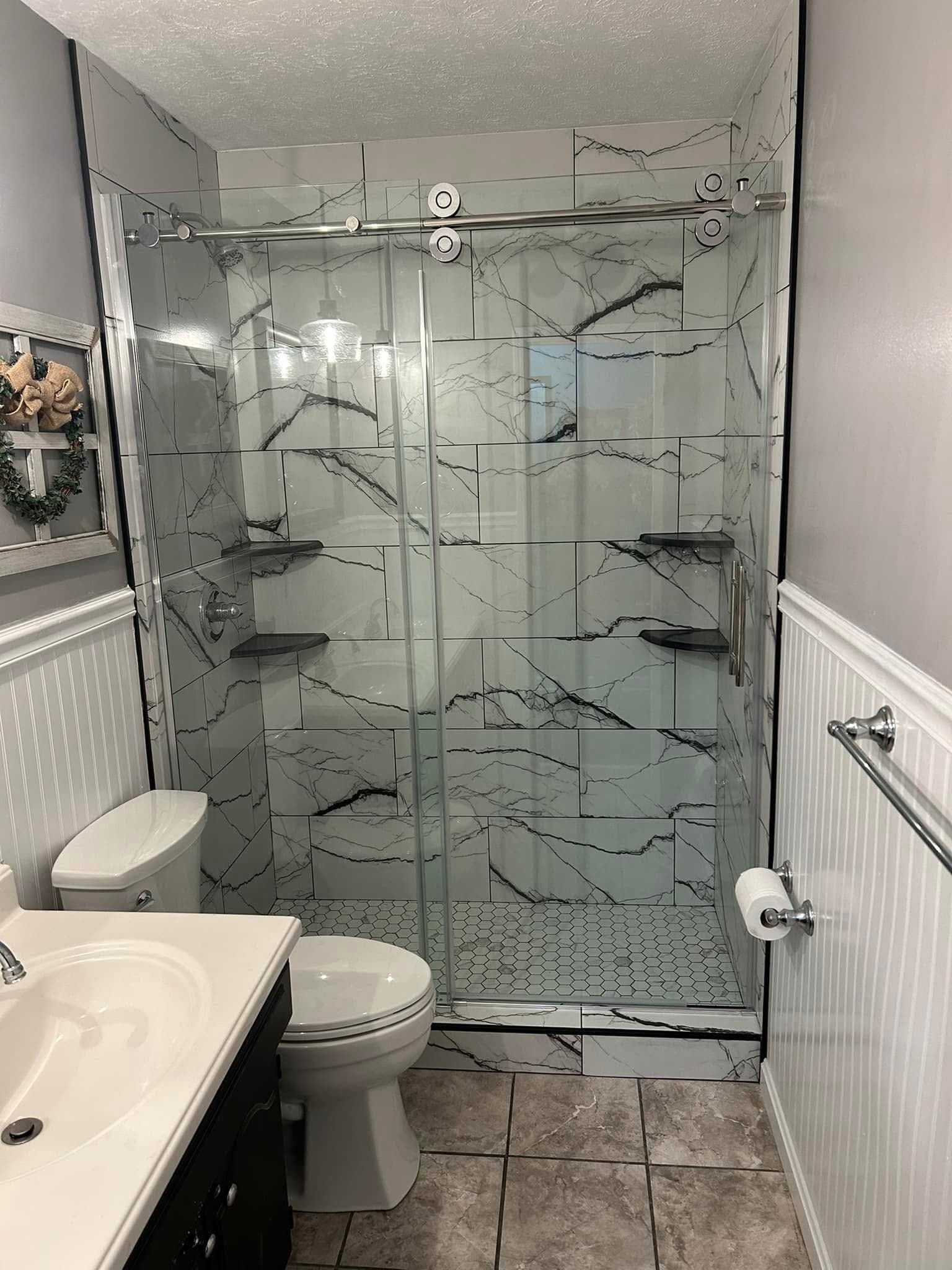 Bold Marble Shower with Slider