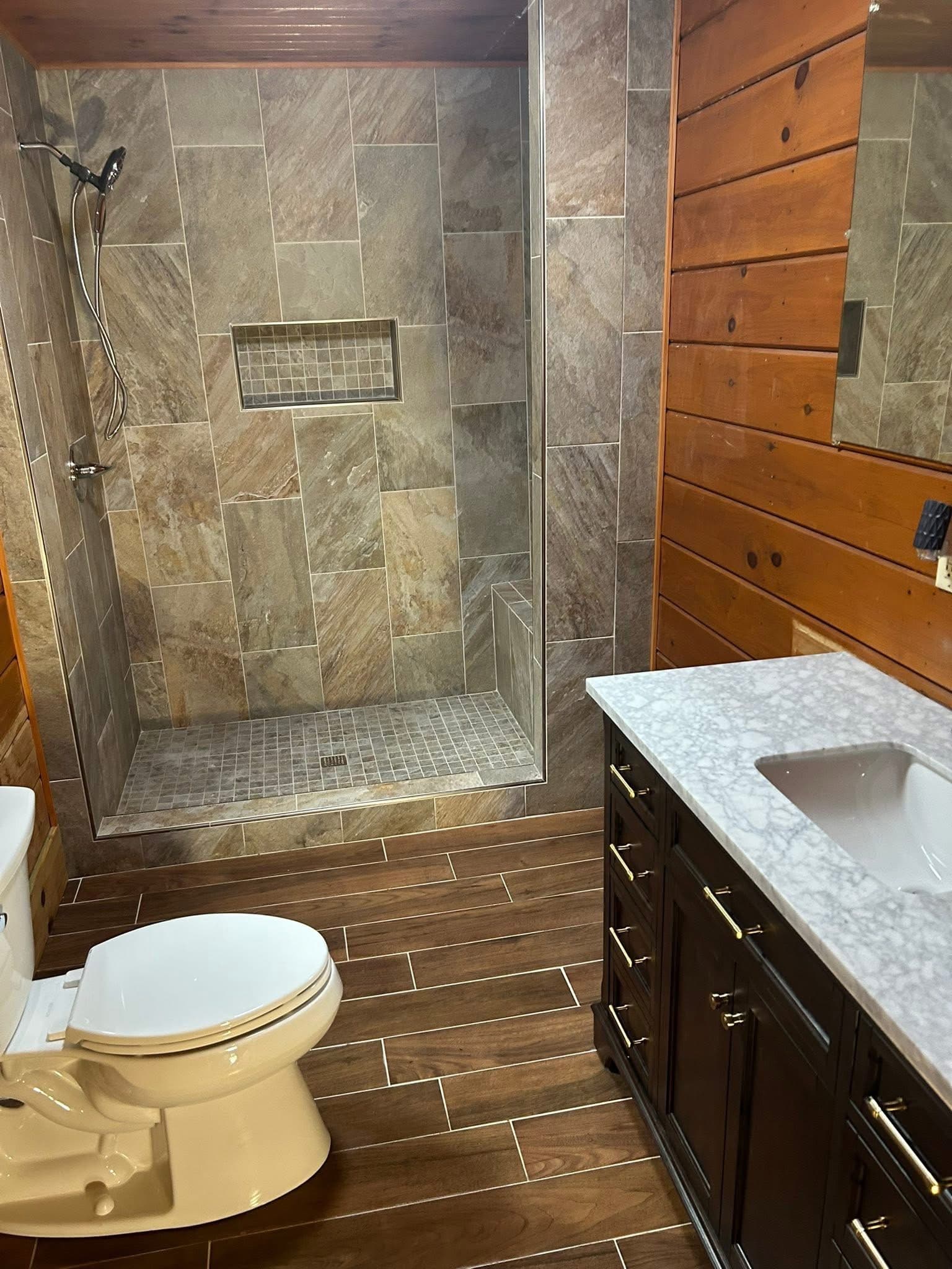 Cabin Travertine Herringbone Shower