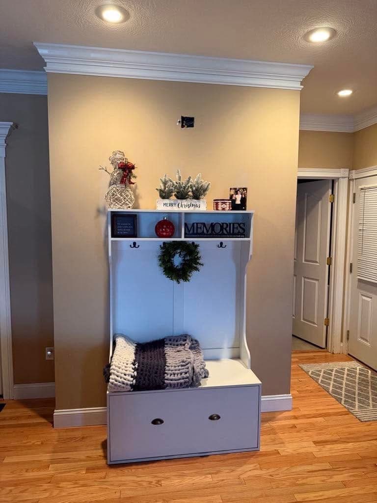 Before: Black Shiplap Entryway Built-In